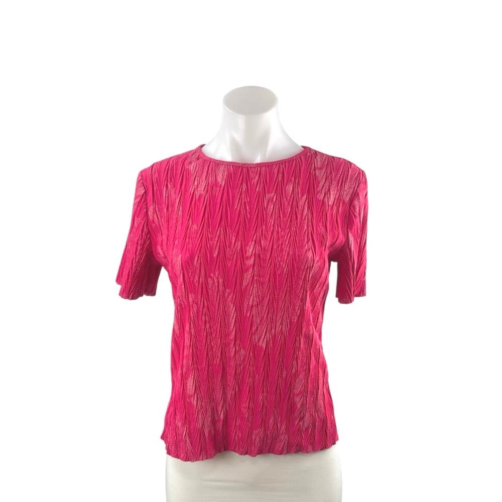Zara Pink Plisse Textured Crew Neck Short Sleeve Basic Tee T-Shirt Blouse Top S